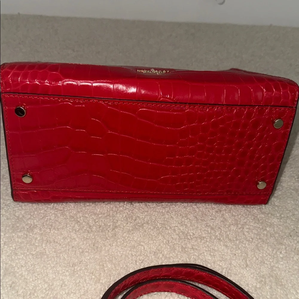 Kate Spade Red Croc-Embossed Tote with Gold Handles - Picture 7 of 12
